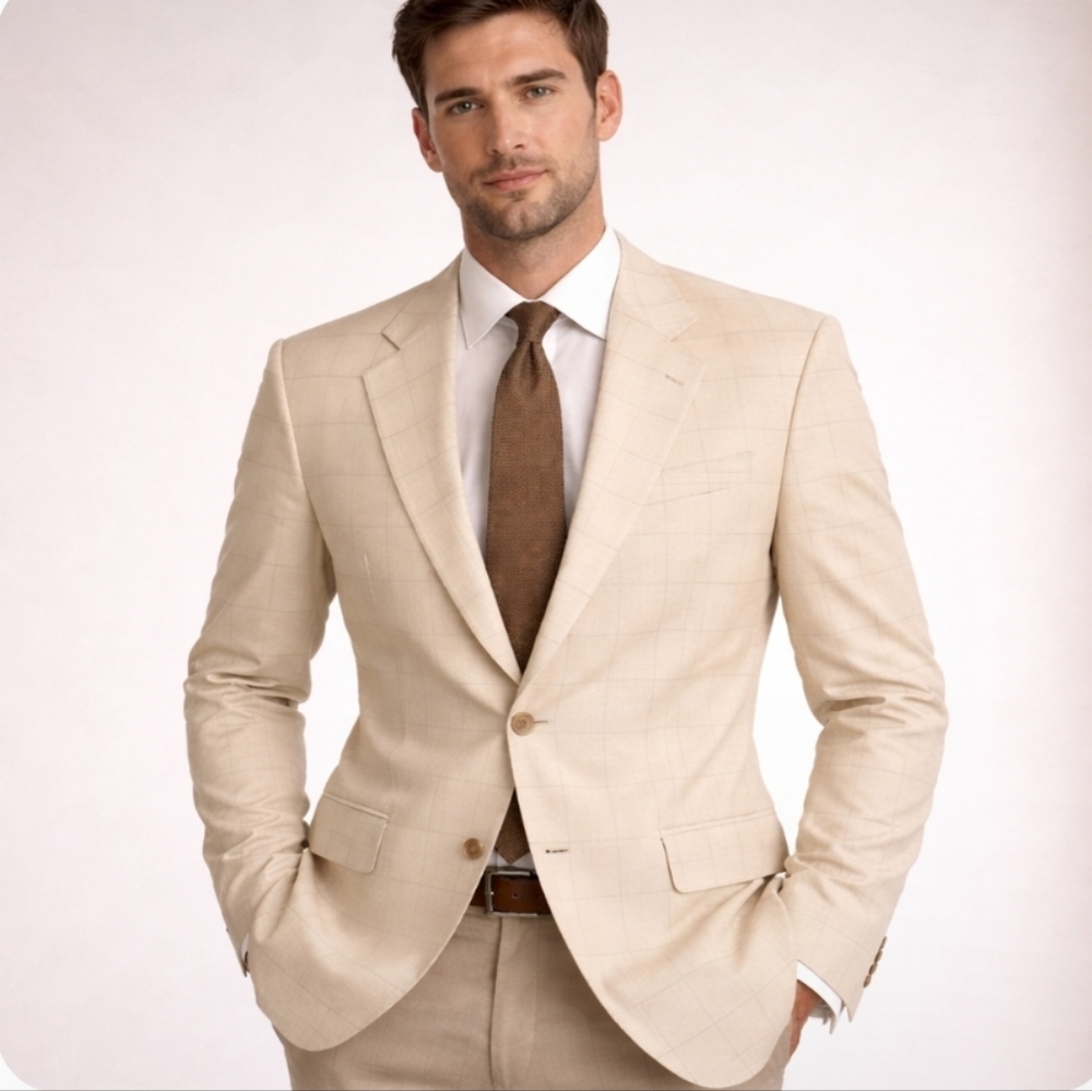 Bill Blass Vintage Beige Wool Blazer – Single Breasted Classic Tailored Jacket